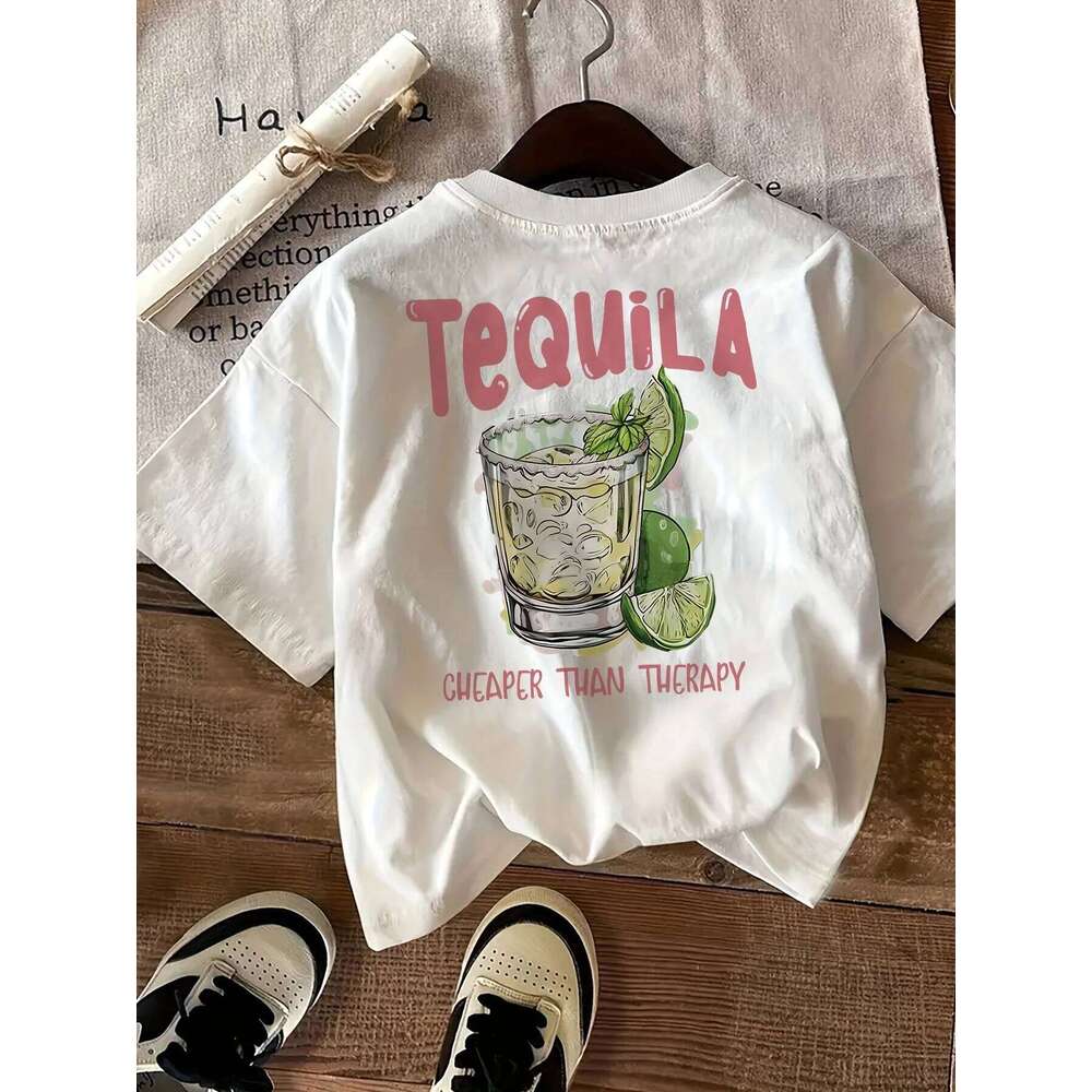 Women'S Casual Crew Neck T-Shirt with Tequila & Lemon Prin Summer Short Sleeved Harajuku Streetwear Tops Tees Aesthetic Clothes Z260314
