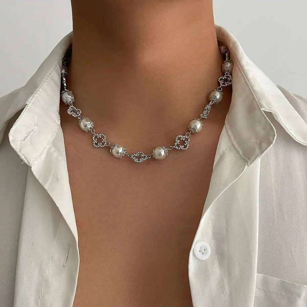Ingemark Goth Imitation Pearl Rhinestone Choker Necklace for Men Collar Vintage Adjustable Clavicle Chain Daily Party Jewelry H260312
