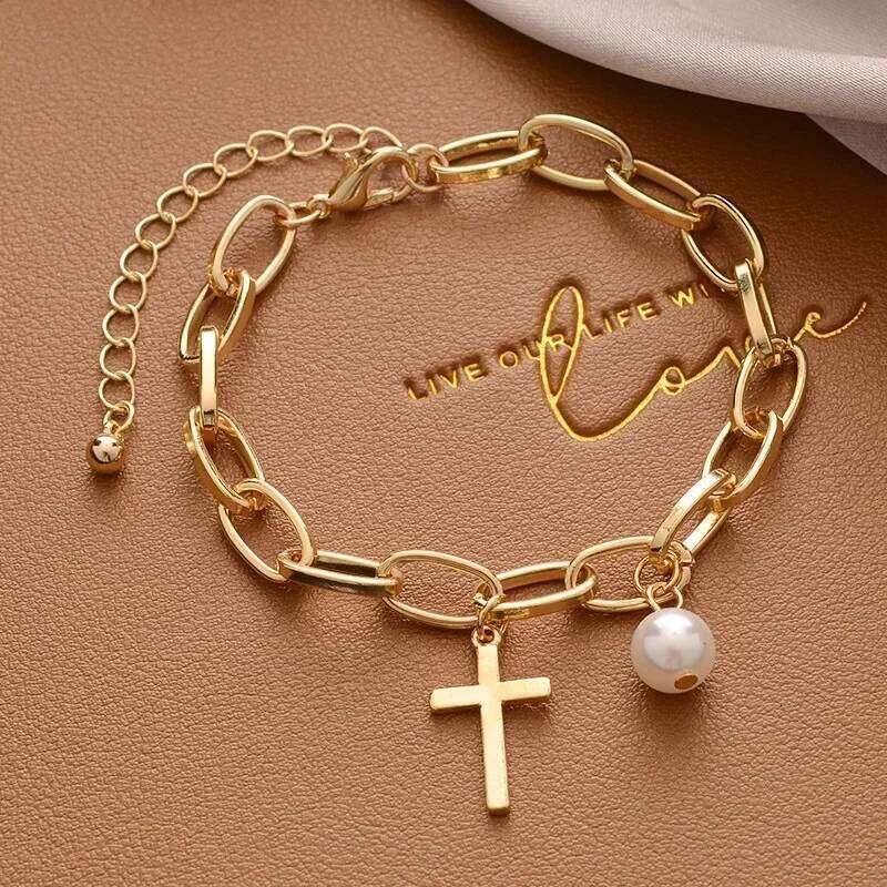 Fashion Classic Daisy Pearl Pendant Bracelets for Women Charm Gold Color Stainless Steel Chains Bangles Luxury Jewelry Accessory Z260313