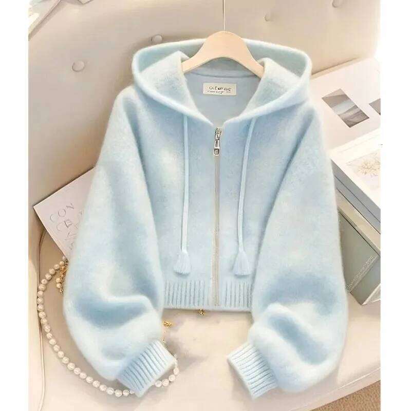 Lazy Wind Feminine Long Sleeves Knitting Spring Autumn Women Leisure Hooded Sweater High-grade Ladies Fashion Zipper Knitted Z260314