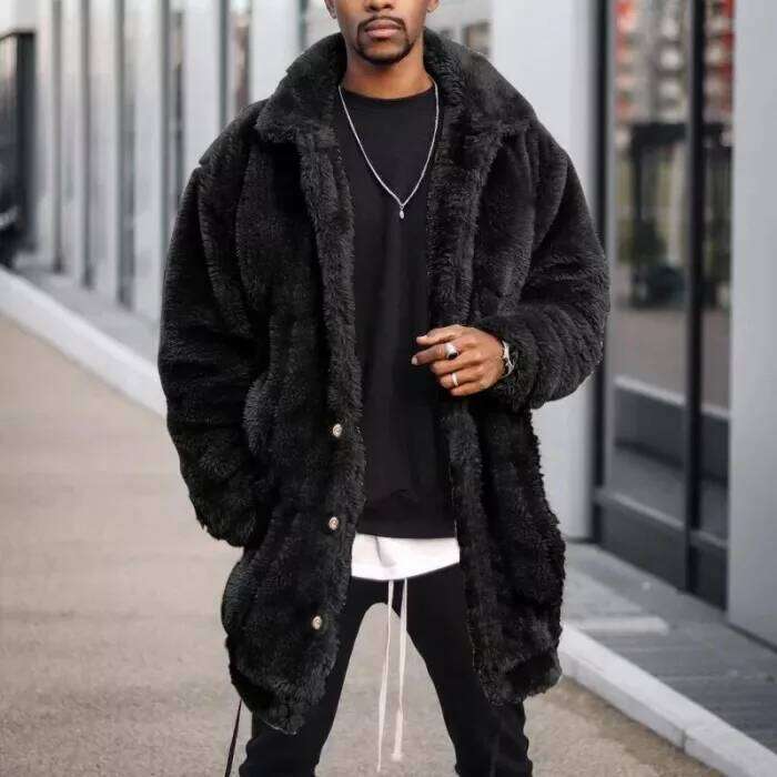 Men Faux Fur Jacket Coat Cardigan Winter Thick Fluffy Warm Shaggy Outerwear Turn Down Collar Single Breasted Casual Overcoat Z260313