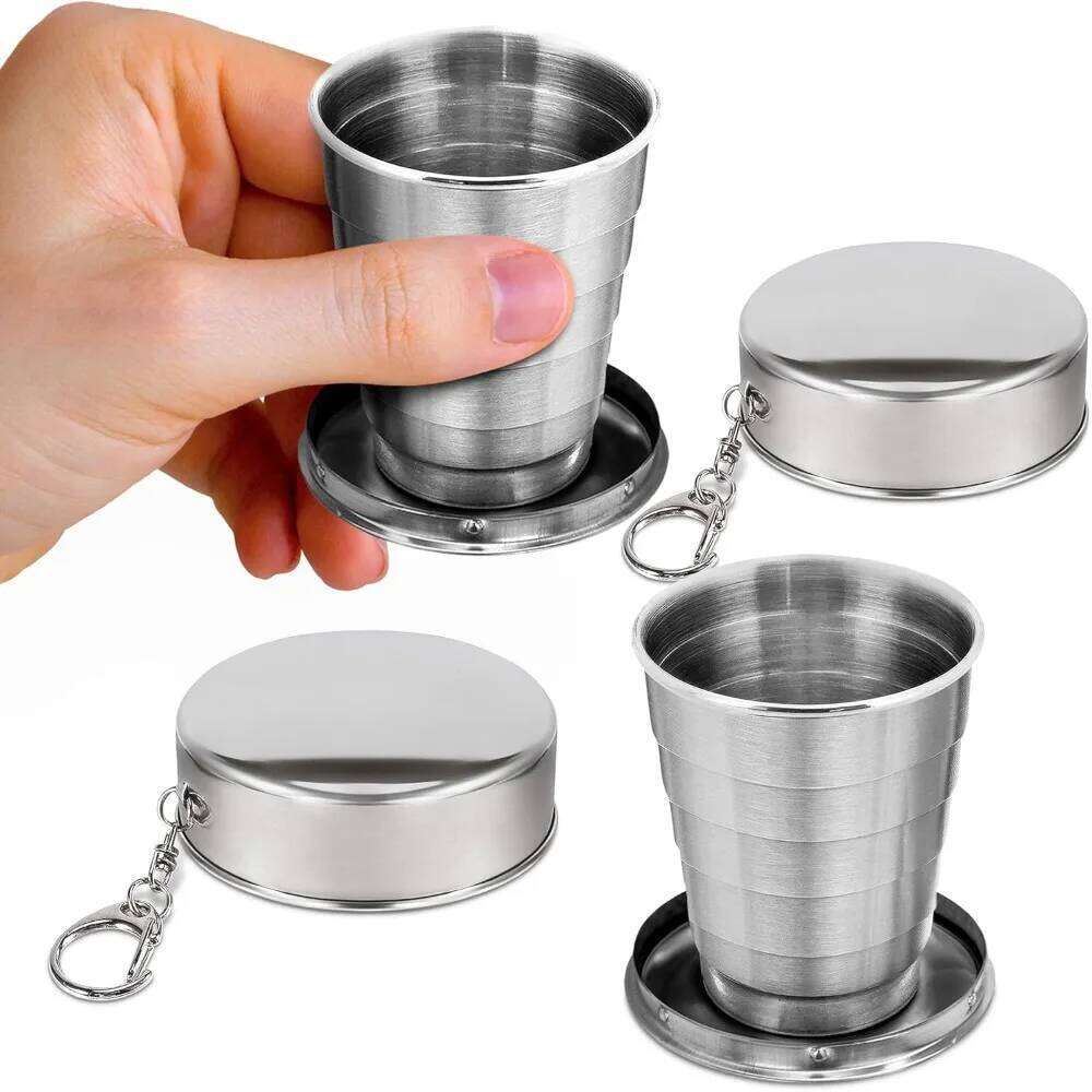 75ml/150ml/250ml/450ml Stainless Steel Folding Cup Telescopic Mug for Tea with Keychain Handcup Portable Outdoor Travel Camping Z260314