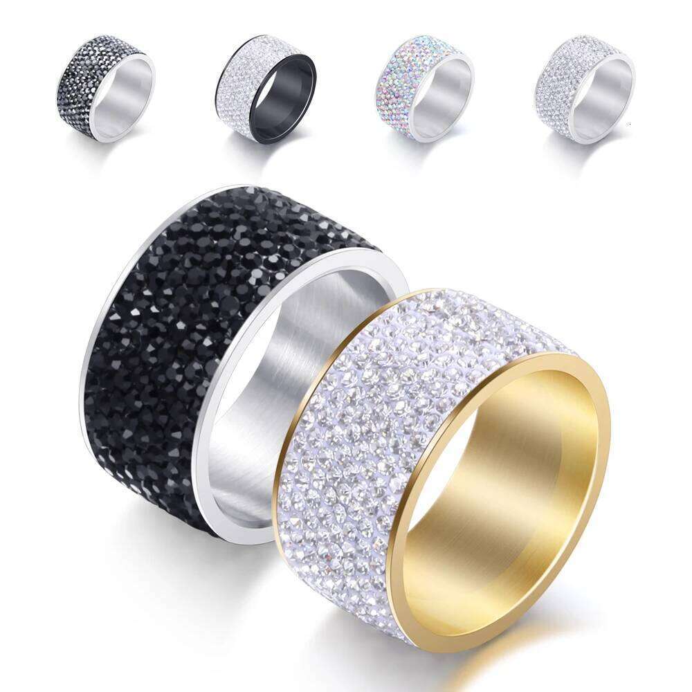 Mix Color 316L Stainless Steel 8 Row Crystal Pave Wedding Birthday Gift Fashion Jewelry Rings for Girls Dropshipping H260312
