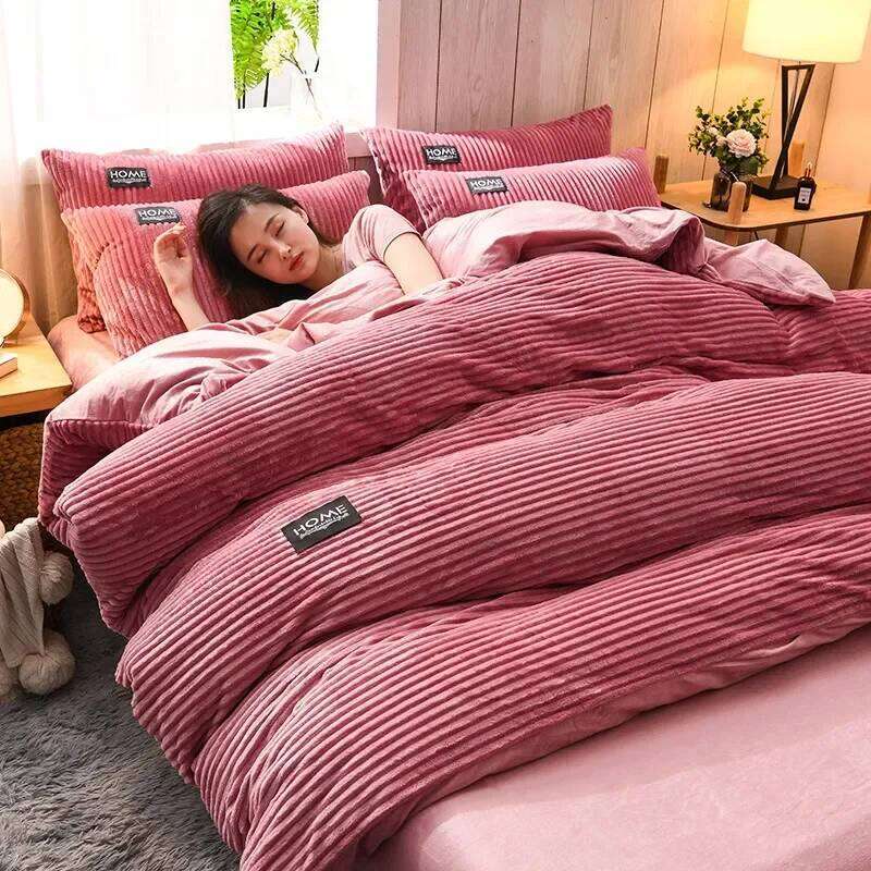 Thick Winter Solid Color Velvet Duvet Warmth Comforter Double Soft Quilt Cover Twin Queen King Bedding Set 150x200cm H260312 - view 6