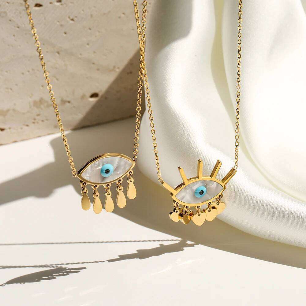 2024 New Fashion Stainless Steel Chain Gold Color Expoxy Evil Eye Pendant Necklace For Women Girl Female Accessories H260312