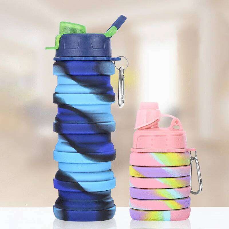 Collapsible Silicone Bottle Foldable Sports Water Cups with Carabiner Fitness Kettle Portable Outdoors Travel Drinking Cup Z260313