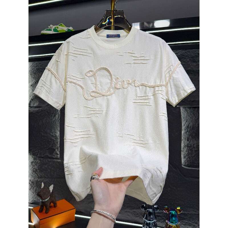European-Style Men's High-End American Embroidered Ripped Short-Sleeve T-Shirt 2026 New Summer Light Luxury Casual Half-Sleeve Top Luanyun