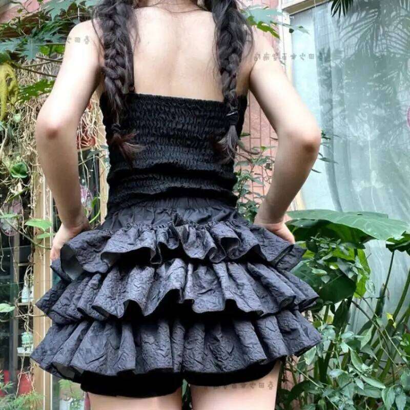 Women Kawaii Lolita Shorts 2024 Summer Ruffles Layered Patchwork High Waist Mini Skirts Girl Sweet White Pleated Skirt Z260314