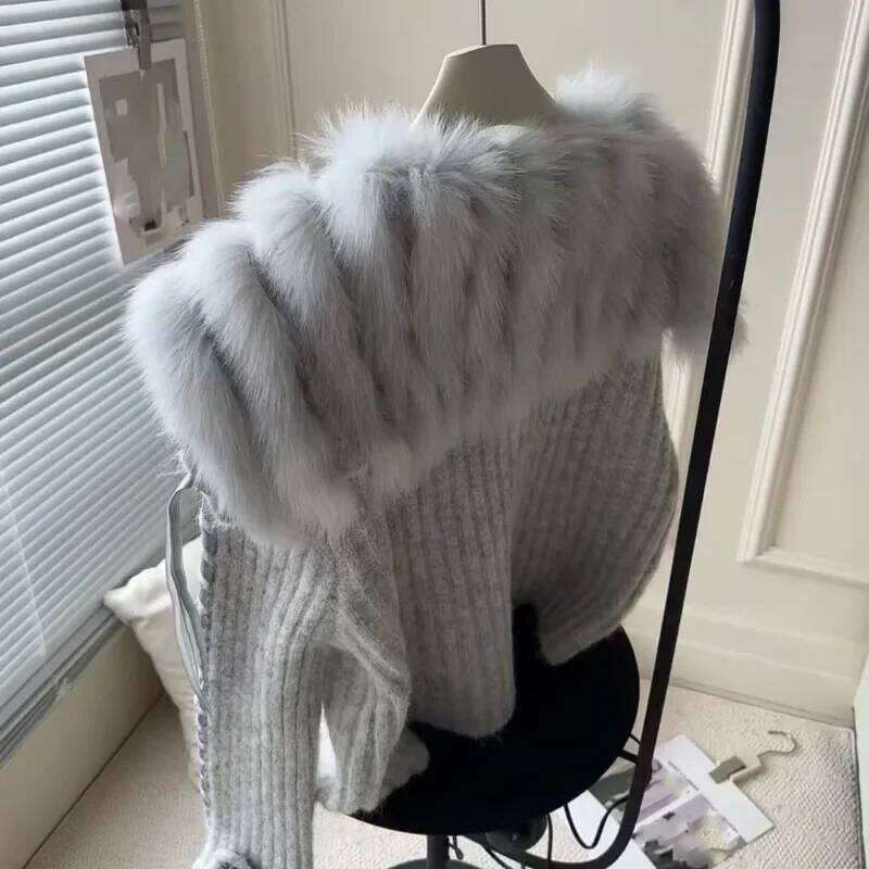 Fur Patchwork Turn Down Collar Cardigan Coat Autumn Clothing Fashion Korean Knitted Sweater Y2k Single Breasted Tops Pull Femme Z260313