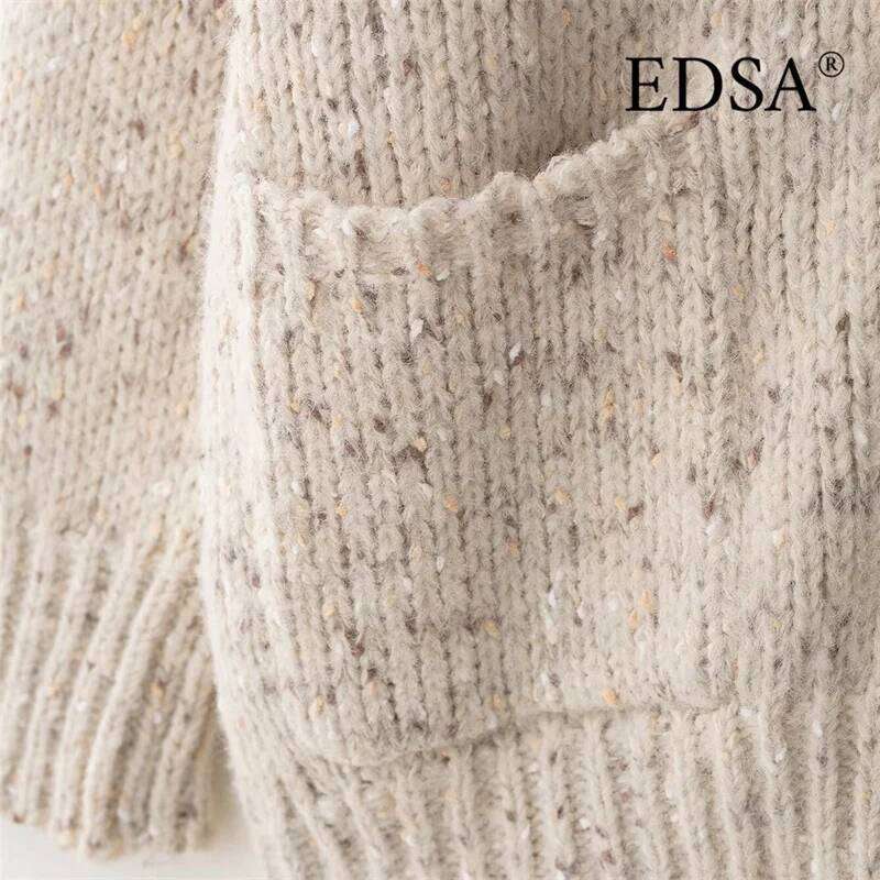 EDSA Women Oversized Knitted Cardigan Single Breasted V-Neck Loose Sweater Coat for Spring Autumn Streetwear Z260313