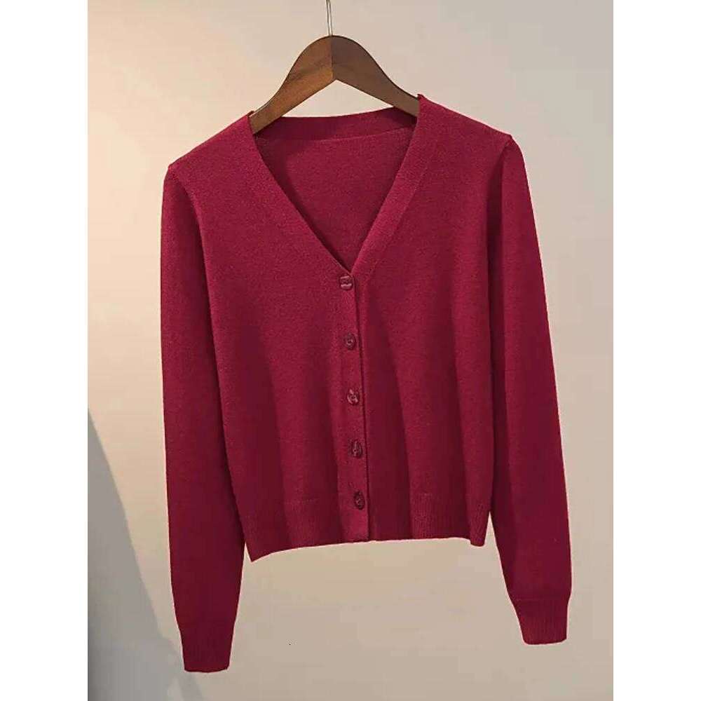 Knitted Cardigan Button Jacket 2025 Autumn Winter V-neck Long Sleeve Casual Short Tops For Women Sweater Grey White Z260313