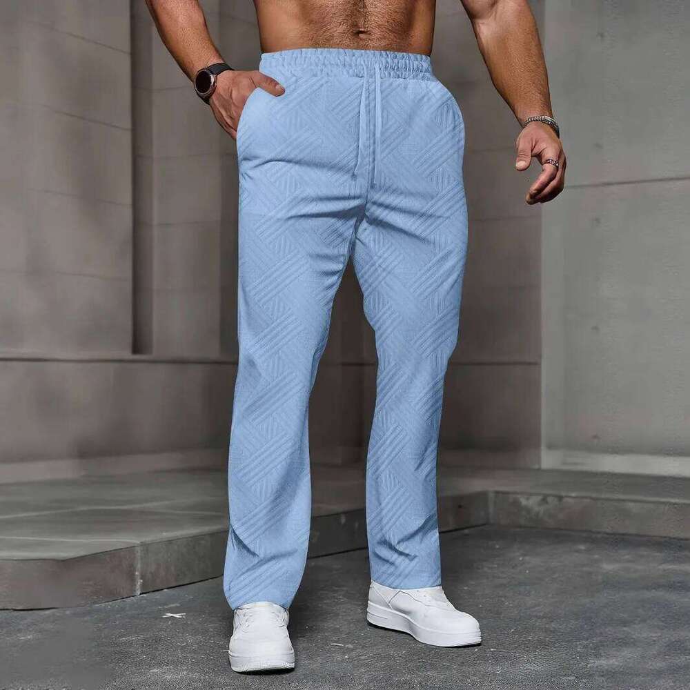 Men's sporty casual trousers, fashionable jacquard elastic waist street pants, solid-color loose all-season pants Z260315