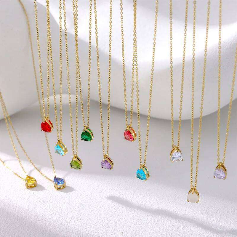 Hot Sale Shiny Crystal Necklace Stainless Steel Teardrop Zirconia Pendant Women's Birthstone Collarbone Chain Wholesale H260312
