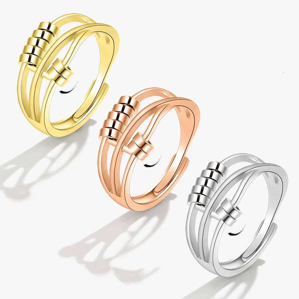 Anti Stress Anxiety Silver Ball 925 Women Men Spinner Fidget Rings Vintage Gold Couple Anillos Jewelry Free Shipping Gift H260312