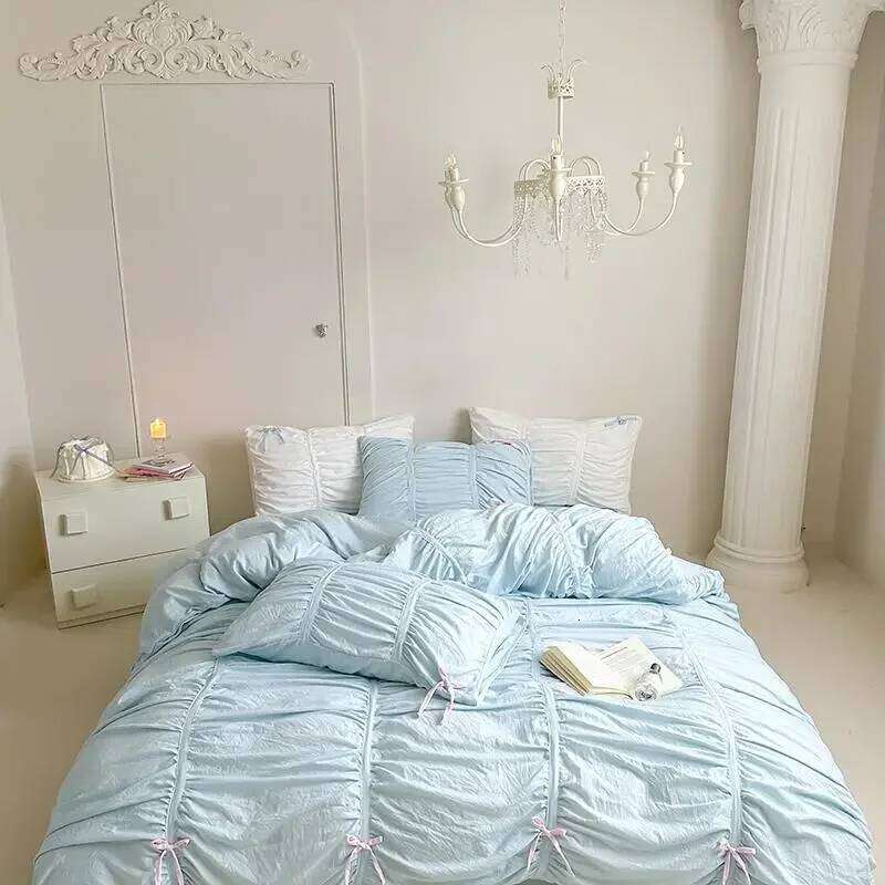 Ruffles Pleated White Duvet Cover Double Queen King Twin Cotton Microfiber Bedding Set Flat/Fitted Sheet Pillowcases H260312 - view 3