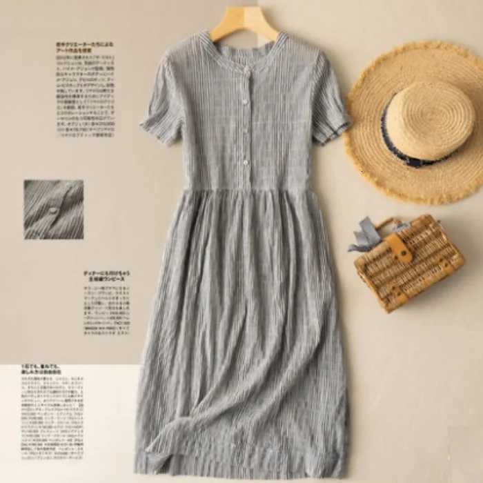 Cotton Stripe Dr Womens Midi Loose Fit Summer New Sle Commute Polyester Material ort Sve A-Line Silhouette DrT260314