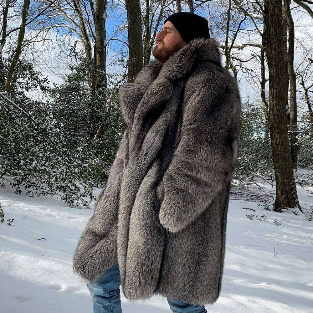 Men's fox fur long winter thickened warm trench coat Fashion High Quality Faux Fur Jacket Warm Autumn New Z260313