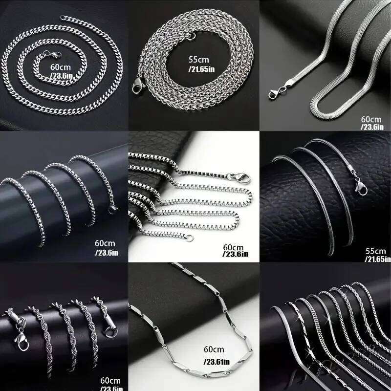 8Pieces Men Stainless Steel Necklace Set Stylish & Durable Accessories Casual Wear ldeal Gift for Trendsetters H260312