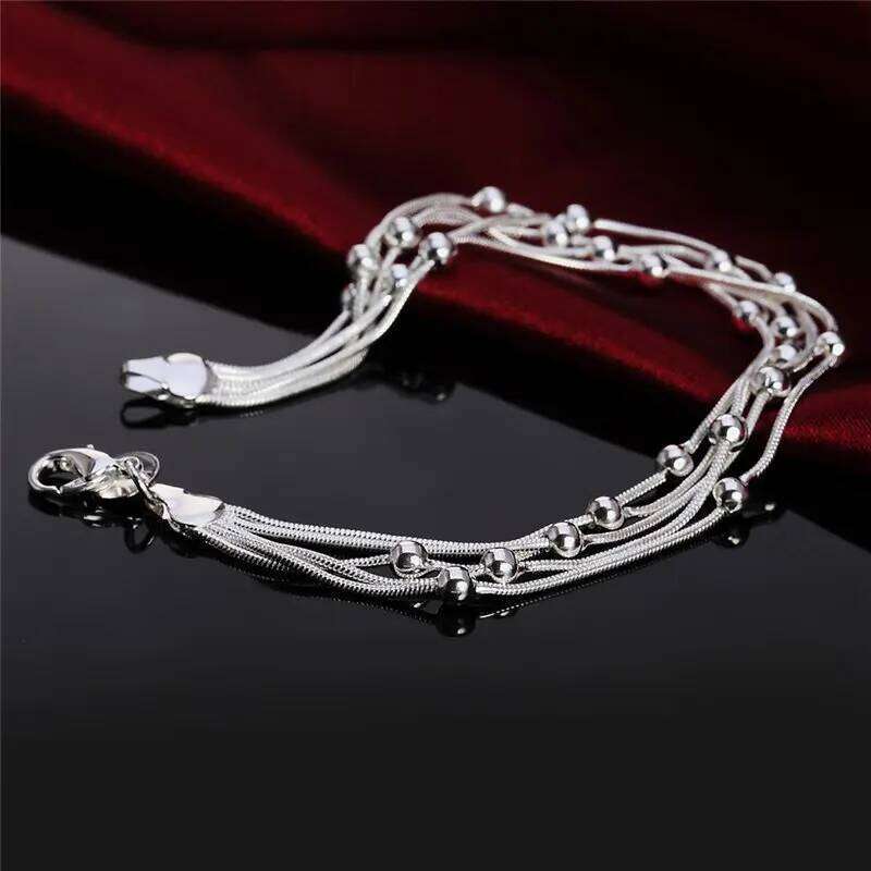 High Quality 925 Silver 8 Inches 5 Wire Beaded Chain Bracelet For Women Fashion Birthday Gift Jewelry Accessories Z260313