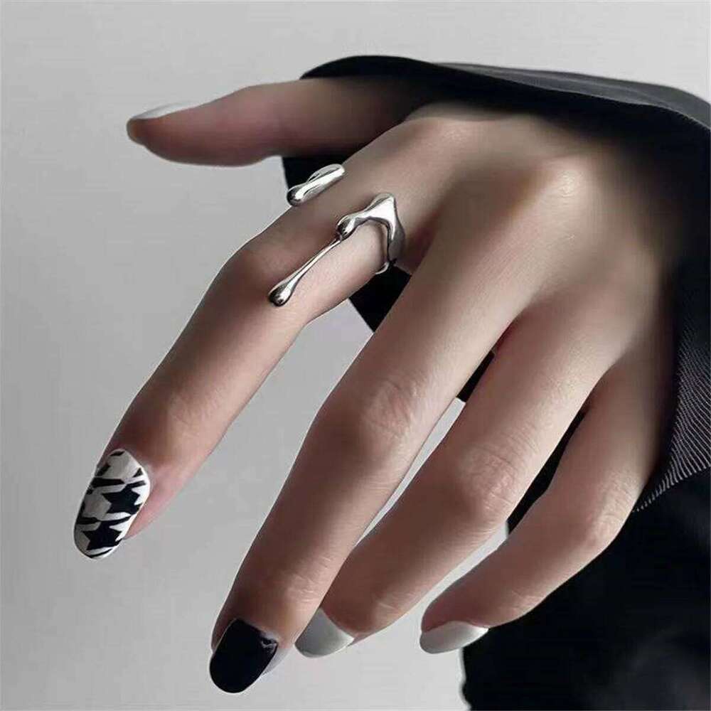 Punk Geometric Irregular Liquid Lava Waterdrop Shaped Open For Women Vintage Silver Color Metal Rings Personality Jewelry H260312