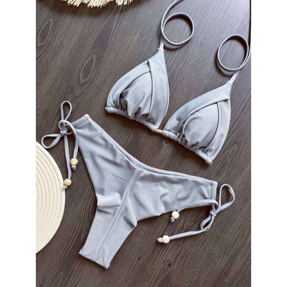 2026 New Sexy Triangle Bathing Suit for Women Brazilian Bikinis Halter Swimwear Push Up Swimsuit Metal Chain Beach Bikini Set 26H0313