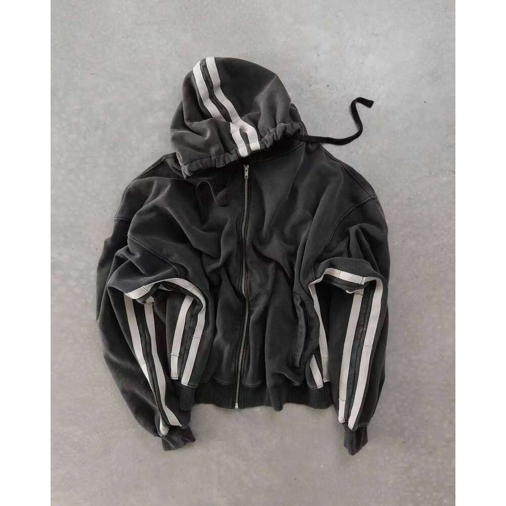 Y2K Zip Up Men Clothing New Fashion Stripe Graphic High Quality Oversized Hoodie Sweatshirt Punk Hip Hop Tops Streetwear Z260314