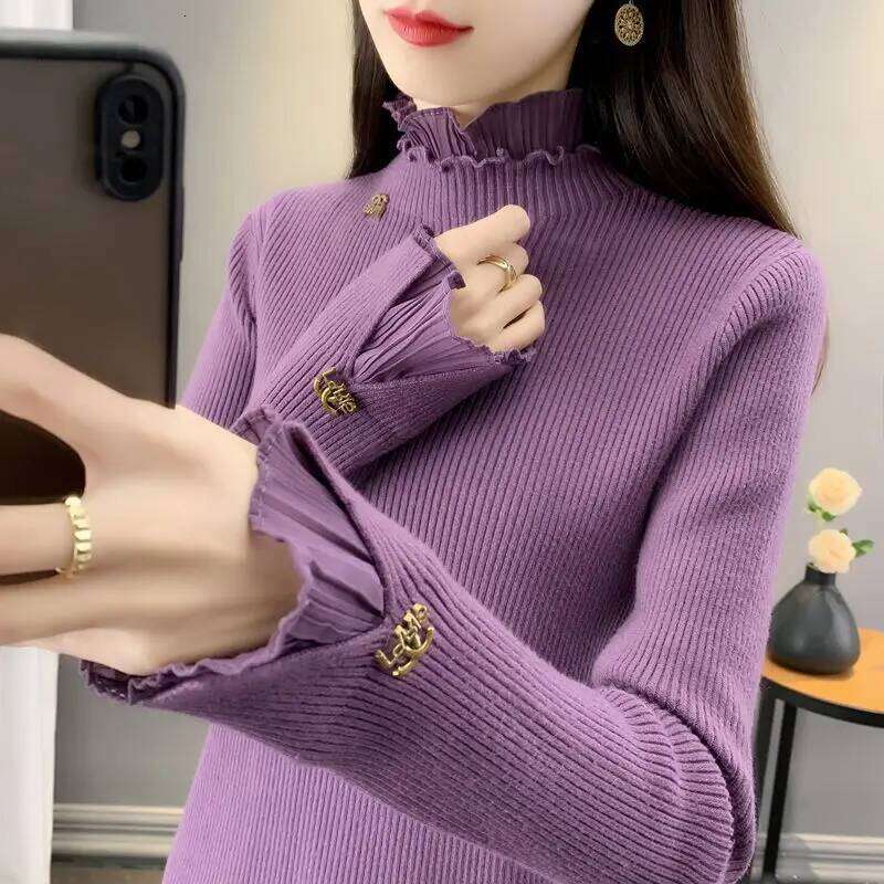 Underlay Women's Autumn and Winter High Neck Sweater 2023 New Lace Net Red Popular Advanced Fashion Age Reducing Top Z260313