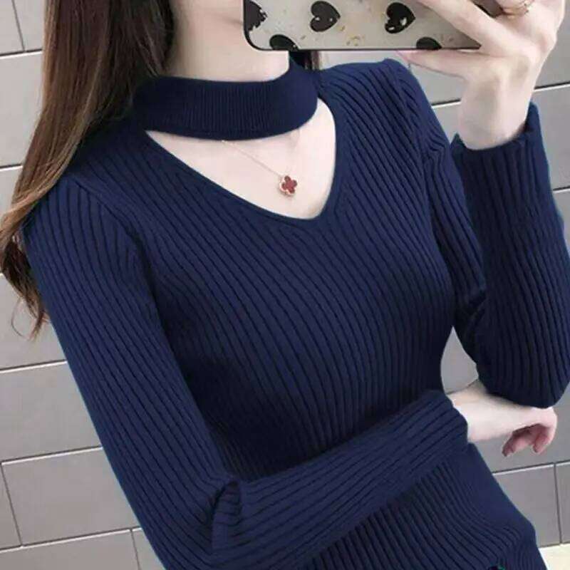 Sweaters Pullovers Women Hollow Out V-neck European Style 7 Colors Spring Autumn Knitwear Temper Elegant for Ladies Basic Slim Z260313