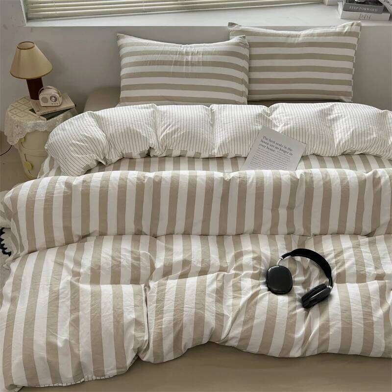 Washed Cotton Bedding Soft and Breathable Striped Duvet Cover Set for All Seasons Bed Linen Skin-friendly Sheet Pillowcase H260312 - view 7