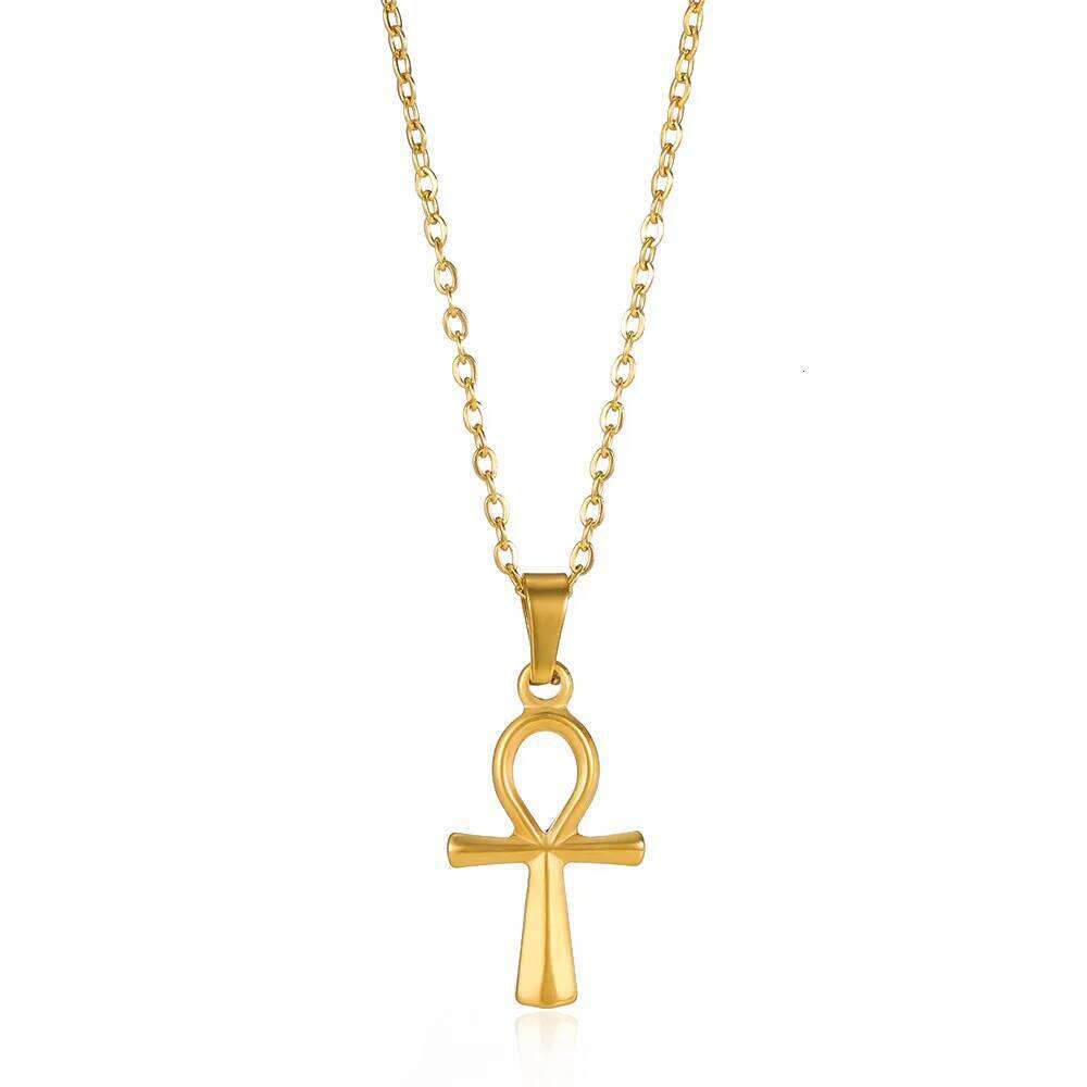 Stainless Steel Pendant Necklace For Women Men Gold Color Ancient Egypt Ankh Cross Charm Choker Jewelry Hip Hop Gift H260312