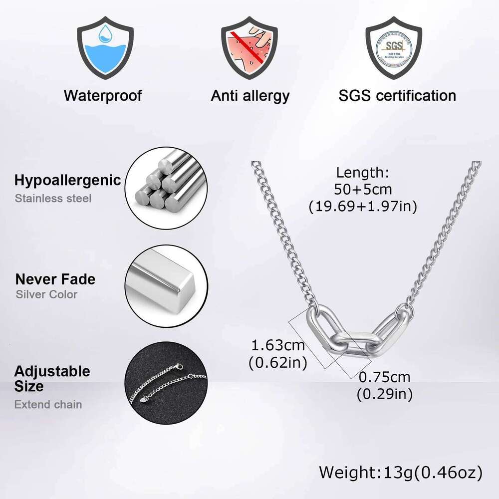 Vnox Punk Style Link Chain Necklace for Men, Adjustable 50+5cm Necklace, Silver Color Metal Links Collar Minimalist Jewelry Gift H260312