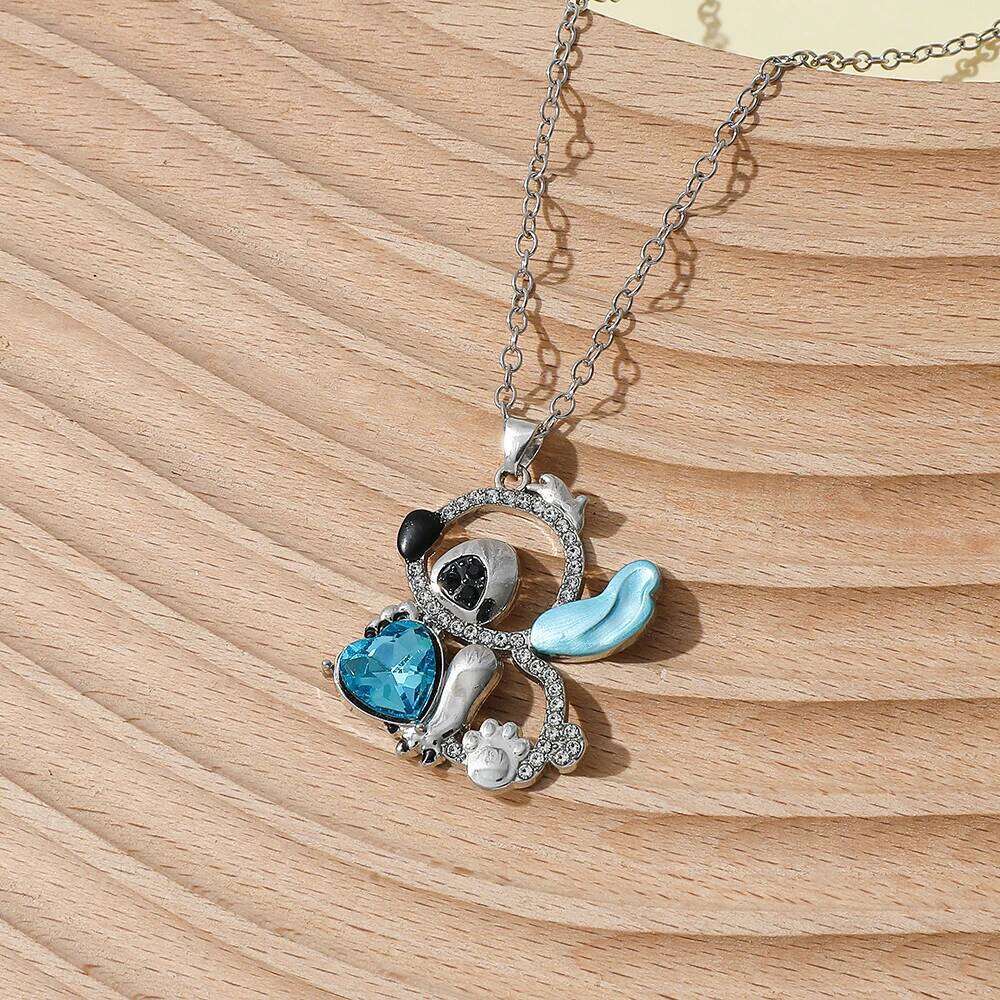 Cartoon Lilo & Hollow Out Diamond Necklace Fashion Charm Stitch Neck Chain Pendant for Valentine's Day Gifts H260312