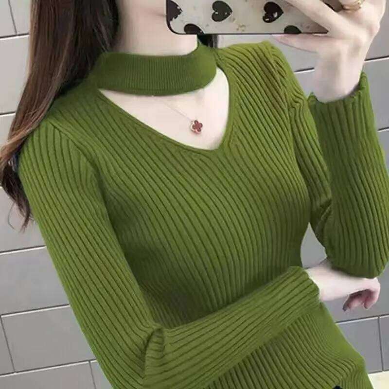 Sweaters Pullovers Women Hollow Out V-neck European Style 7 Colors Spring Autumn Knitwear Temper Elegant for Ladies Basic Slim Z260313