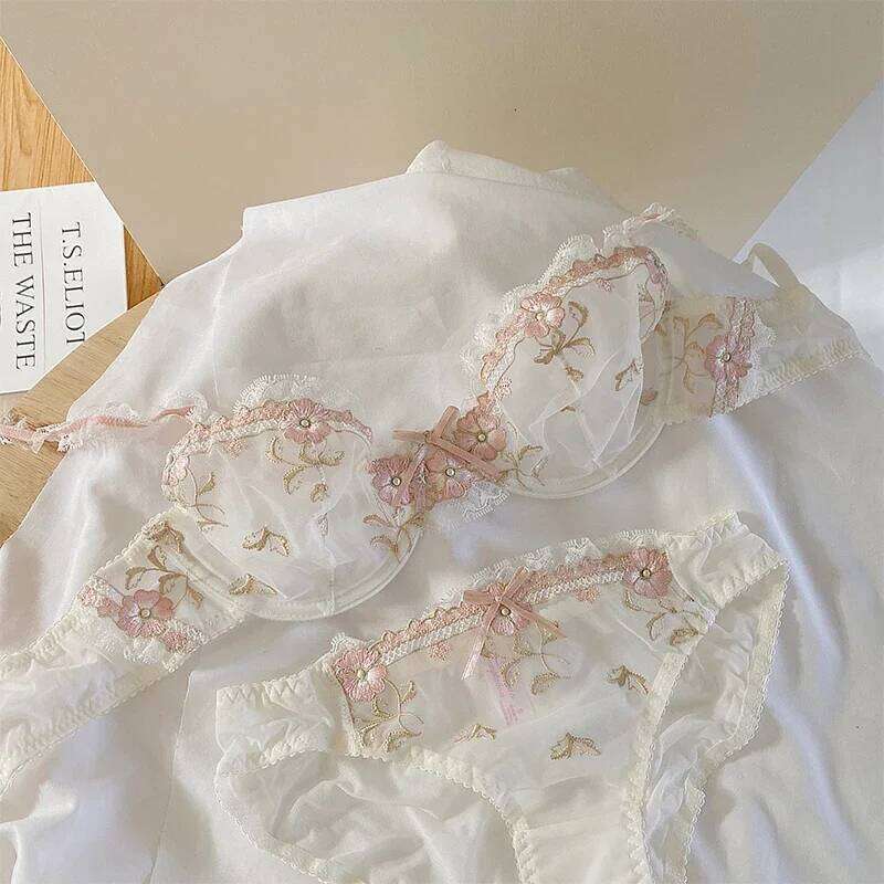 MOYISU New Arrival Luxury Pure Desire Lace Tulle Sexy Panties Lingerie Set Lilacs Embroidery Girl Size Big Boobs Small