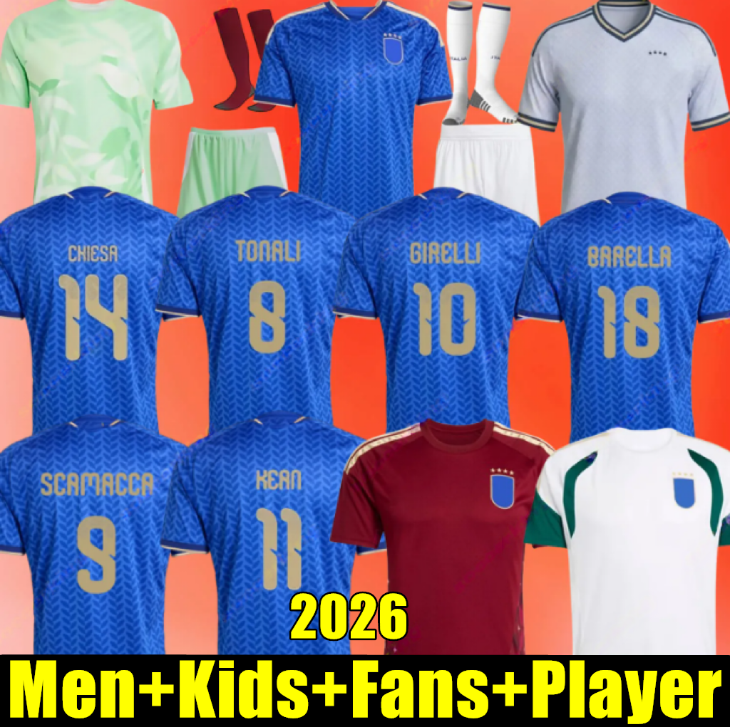 Euro Cup 2026 italy soccer jerseys Player version maglie da calcio TOTTI VERRATTI CHIESA Italia 2025 26 27 football Shirts Men set kids kit uniform kids kit