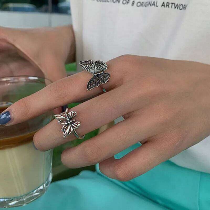 925 Sterling Silver Butterfly Rings for Women New Fashion Vintage Punk Fine Jewelry Birthday Party Accessories Gifts H260312