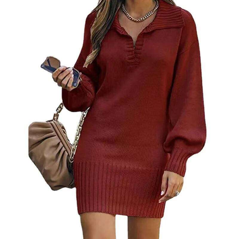 Kleider Damen Herbst Lapel Long Sleeve Solid Color Women's Office Commuting Dress Roupas Para Festa A Noite Feminina Z260314