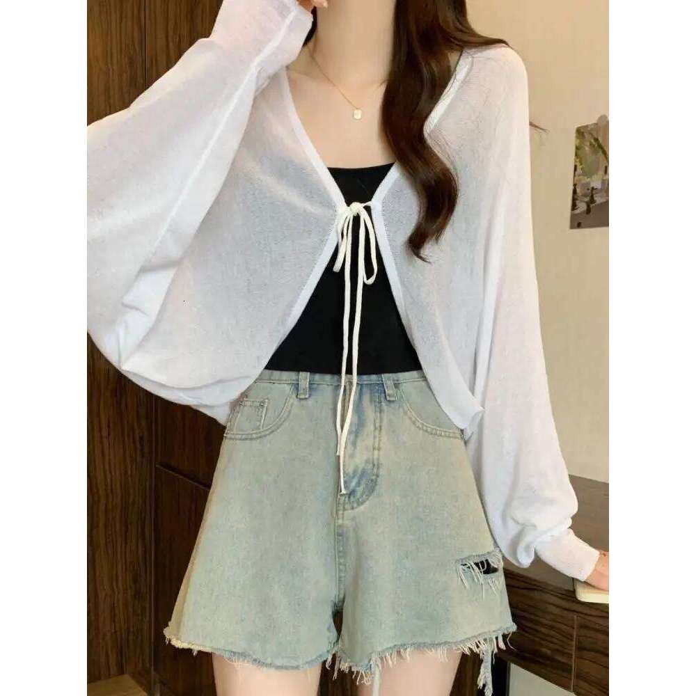 Thin Black Ice Silk Sun Protection Cardigan for Women Knitwear Summer Cover Up Large Size Lazy Sleeve Shawl Strap Outerwear Top Z260313