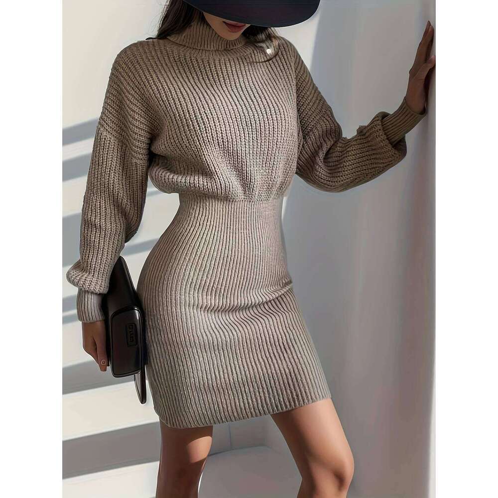 2024 New Versatile High-neck Dropped-Sleeve Sweater Dress Z260314