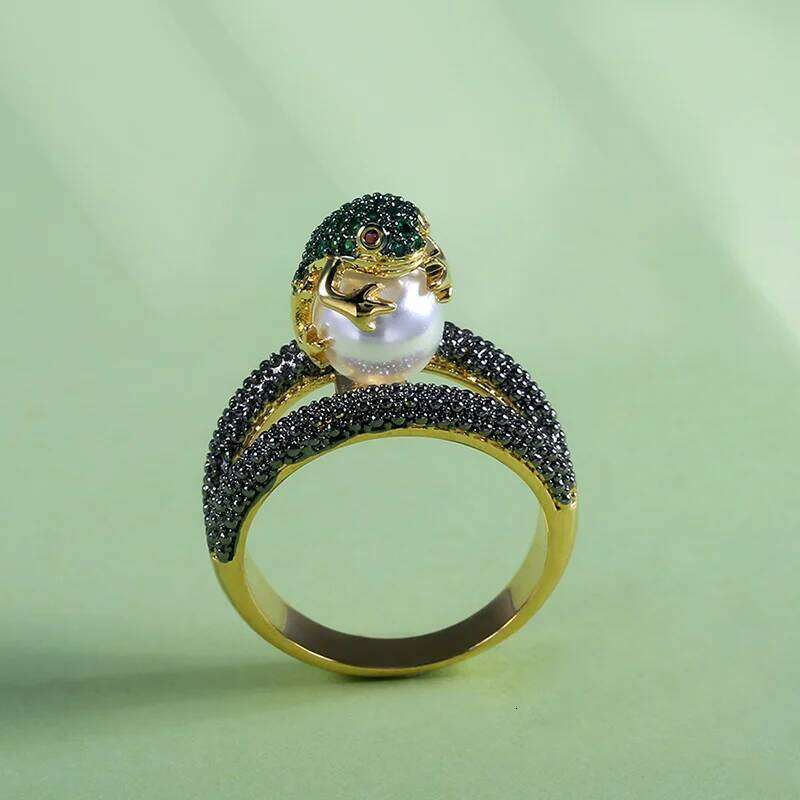 Huitan Cute Animal Jumping Frog Shaped Fancy Rings Birthday Gift For Children Rough Surface With Simulated Pearl Ring H260312