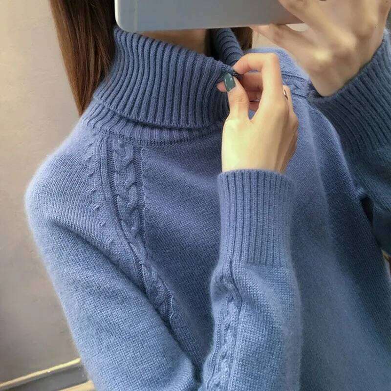 Turtleneck Sweater For Women Fall Winter Casual Knitted Tops Candy Colors Korean Long Sleeve Bottomed Pullover New Sueter Female Z260313