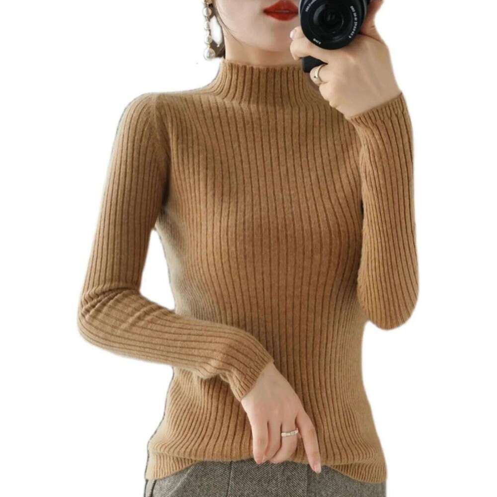 Women Sweater Autumn Winter Thick Warm Slim Fit Sweaters Solid Long Sleeve Fashion Korean Jumpers Half High Collar Knitwears Z260313