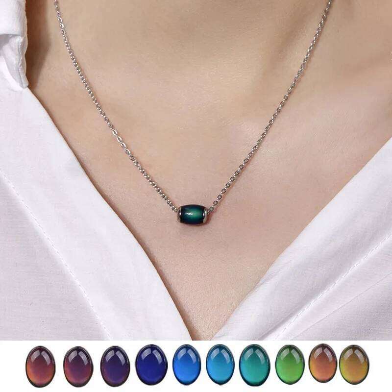 Water Drop Heart Thermochromic Temperature Color-Changing Mood Bead Necklace For Women H260312