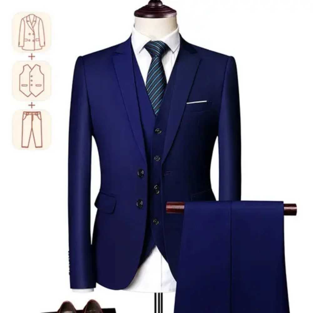 Mens Big Tall Slim Fit Business Casual Suit for Weddings Genuine Blazer Waistcoat And Pants Dress Trousers US Size M260313