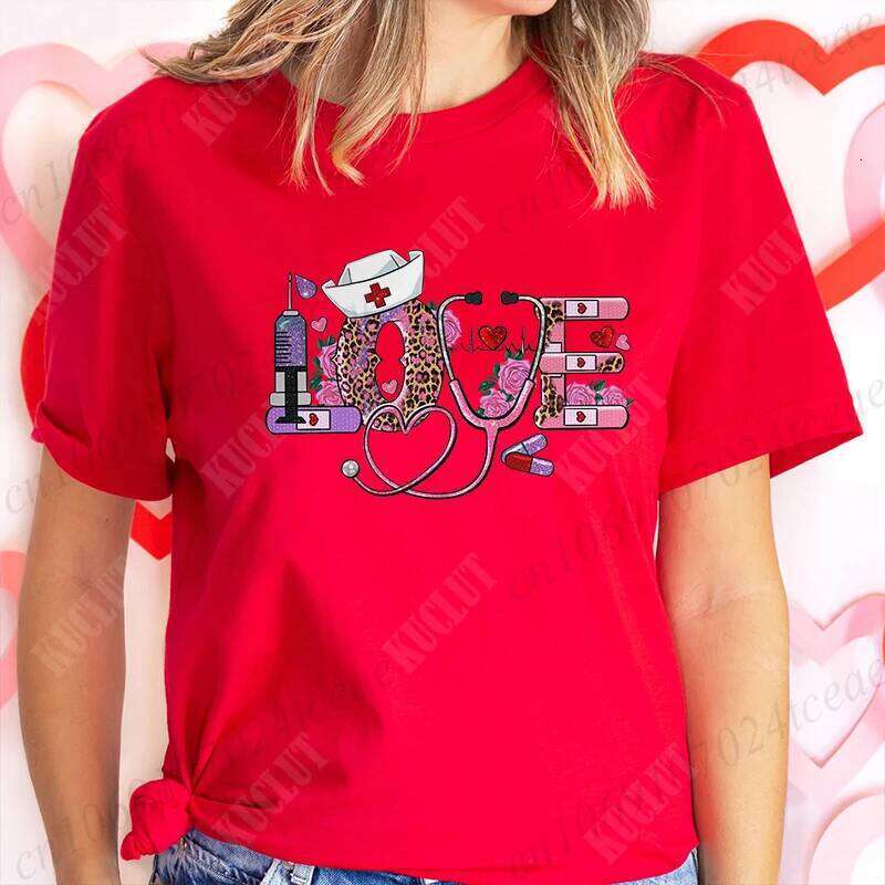 New T Shirt Pullover Oversize Valentines Day Love Print Casual Short Sleeve Women T-Shirt Nurse Tees Gifts Z260314