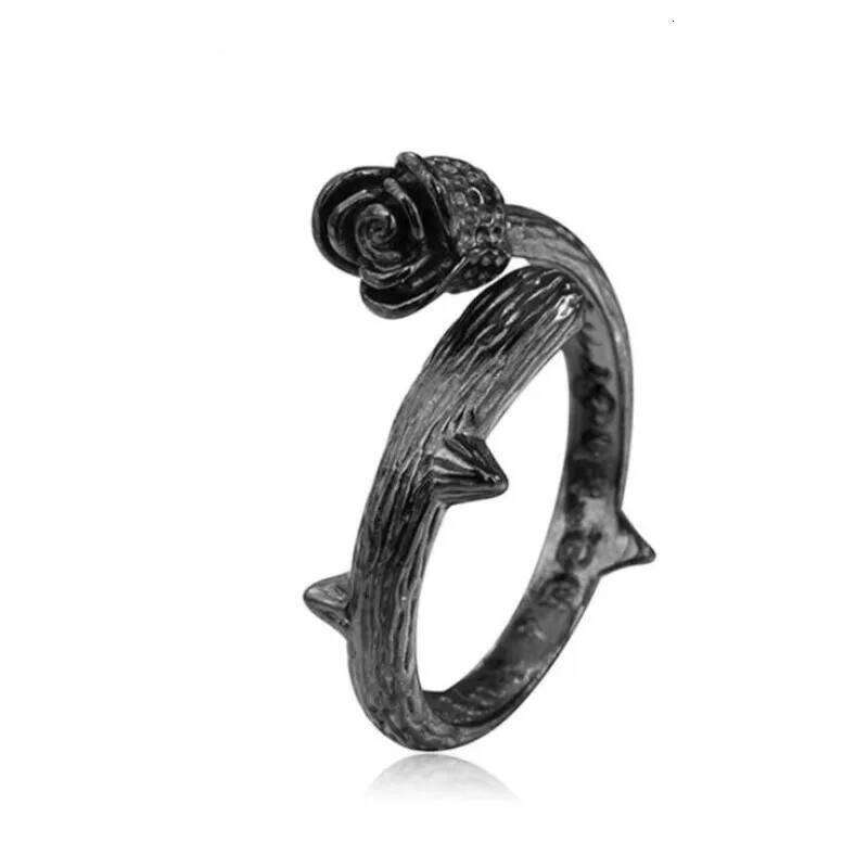 New Fashion Creative Popular Valentine's Day Diarrhea Black Rose Elegant Female Opening Rings R149 H260312