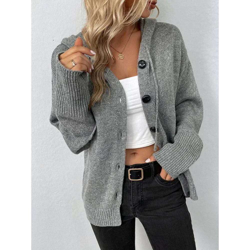 Women Knit Hooded Sweater Coat Single Breasted Thick Cardigan Solid Casual Splice Jumpers Full Sleeve Regular Winter 2024 Z260313