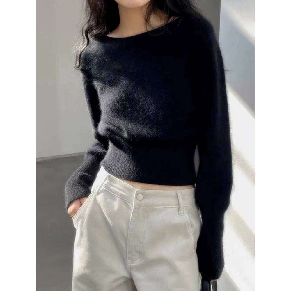100% pure cashmere knitted bottoming shirt women's new autumn and winter high waist short sweater Z260313