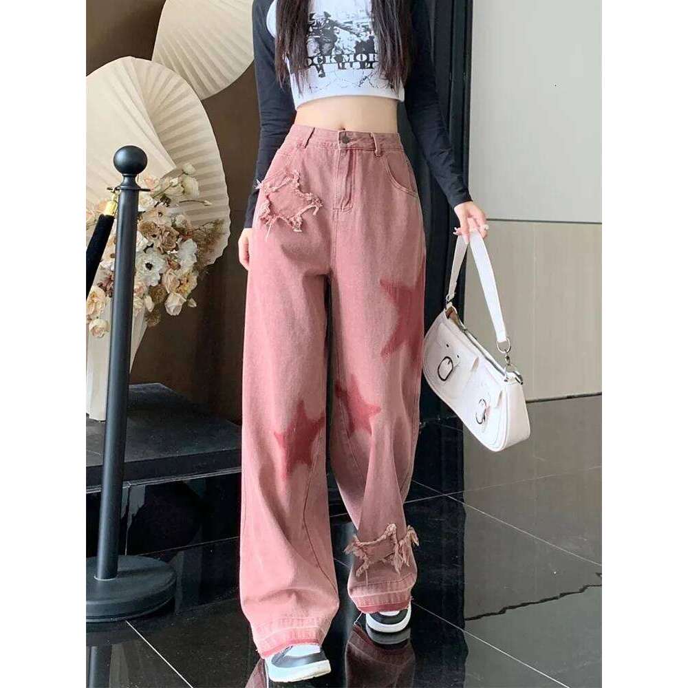 2023 Korean Y2K Fashion Star Embroidery Baggy Stacked Jeans Pants For Women Clothes High Waist Straight Vintage Lady Trousers Z260313