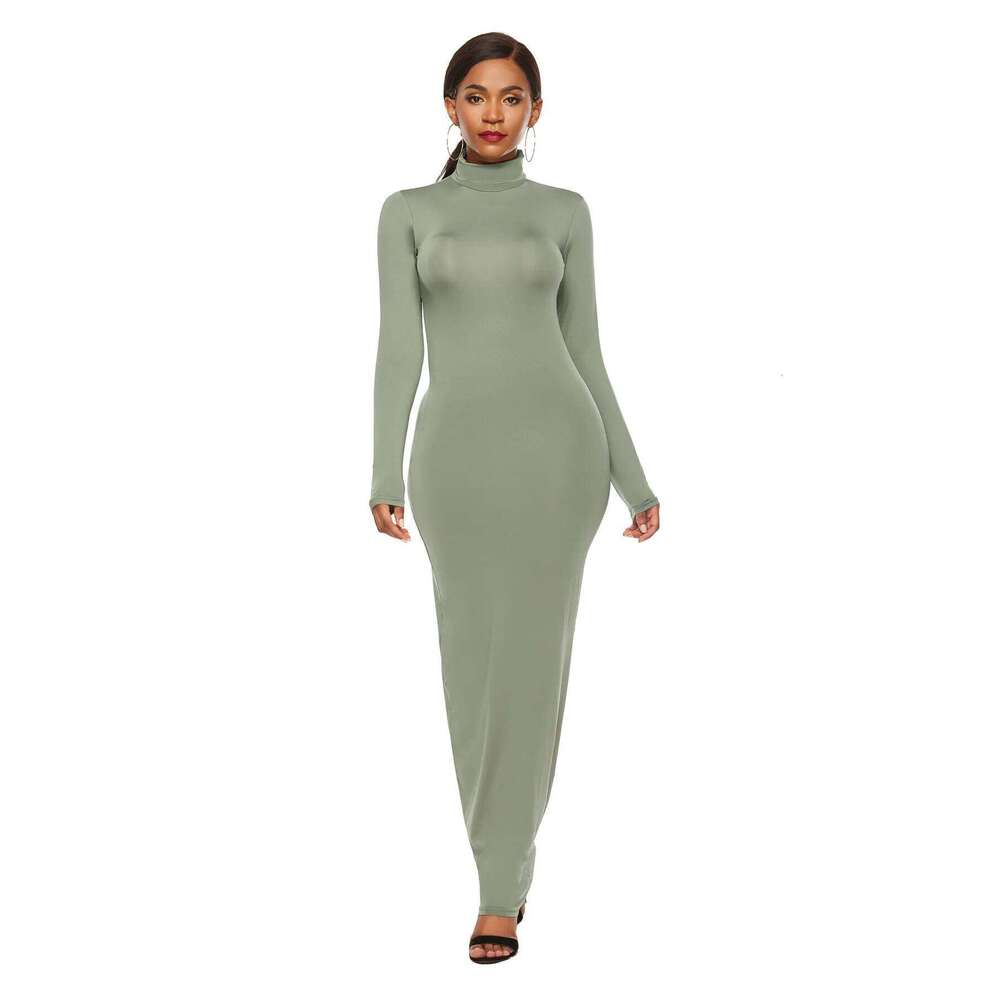 Winter Turtleneck Sexy Dresses For Women Autumn Sleeve Skinny Midi Boydcon Female Casual Knee-Length Party Club Long Dress Z260314